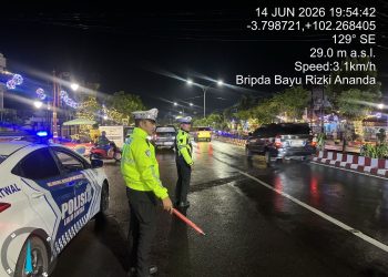 Satlantas Polresta Bengkulu Laksanakan Patroli Blue Light di Kawasan Simpang Lima hingga Simpang Sekip