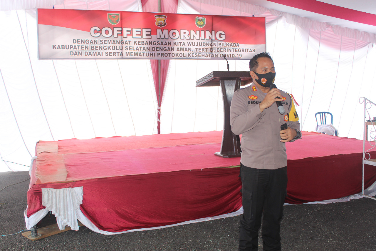 Coffe Morning Lintas Sektoral, Kapolres Bengkulu Selatan Ajak Ciptakan Pemilu Damai dan Aman Covid-19