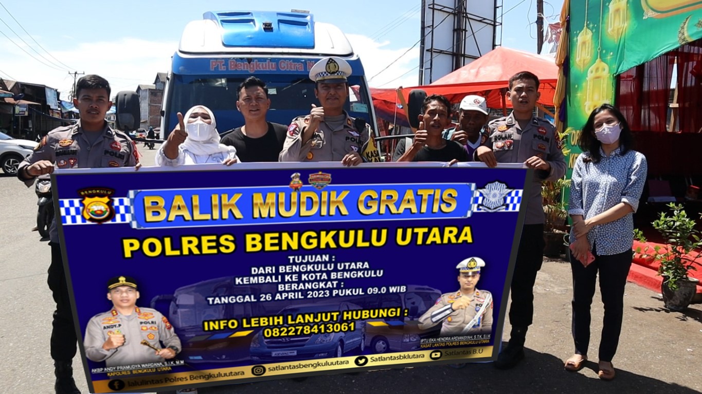 Kasat Lantas Polres Bengkulu Utara  Melepas Rombongan Balik Mudik Gratis