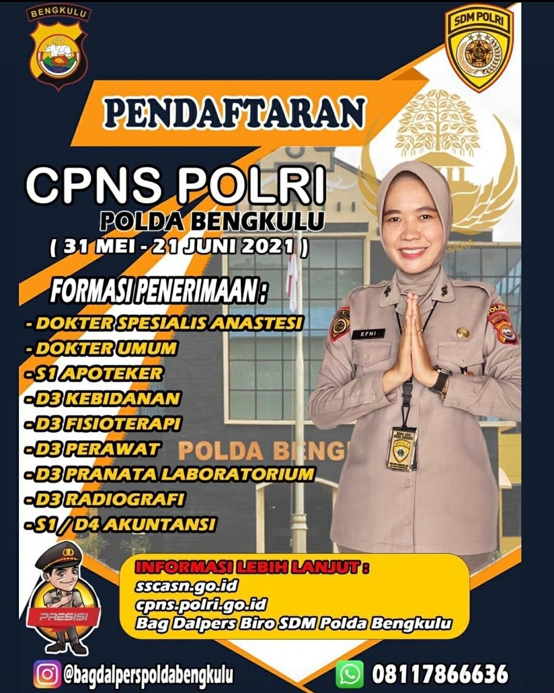 Polda Bengkulu Segera Buka Pendaftaran CPNS Polri, Ini Formasinya!