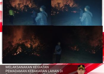 Polres Bengkulu Tengah Bersama Tim Gabungan Padamkan Kebakaran Lahan di Kembang Seri