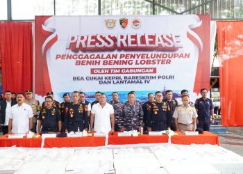DIRKRIMSUS POLDA KEPRI HADIRI KEGIATAN KONFERENSI PERS PENYELUDUPAN BENIH BENING LOBSTER SEBANYAK 237.305 BENIH BENING LOBSTER SENILAI 23,6 MILIAR RUPIAH