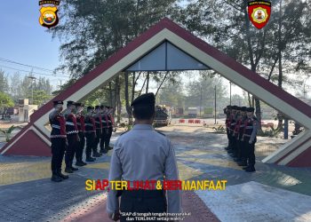 Anggota Ditsamapta Stand By Di Pos Shelter Melaksanakan Apel Serah Terima Tugas Jaga untuk Meningkatkan Kesiapsiagaan