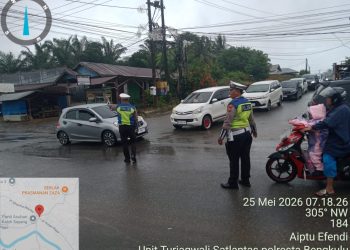 Satlantas Polresta Bengkulu Laksanakan Pengaturan Arus Lalu Lintas di Simpang Korpri