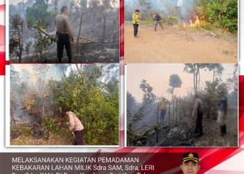 Polres Bengkulu Tengah Bersama Tim Gabungan Padamkan Kebakaran Lahan di Kembang Seri